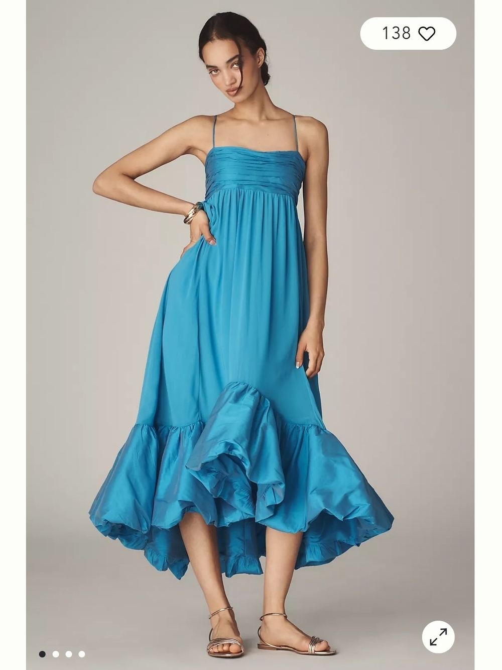 Maeve Turquoise Blue Spaghetti-Strap Midi Dress Women Size L GREAT USED